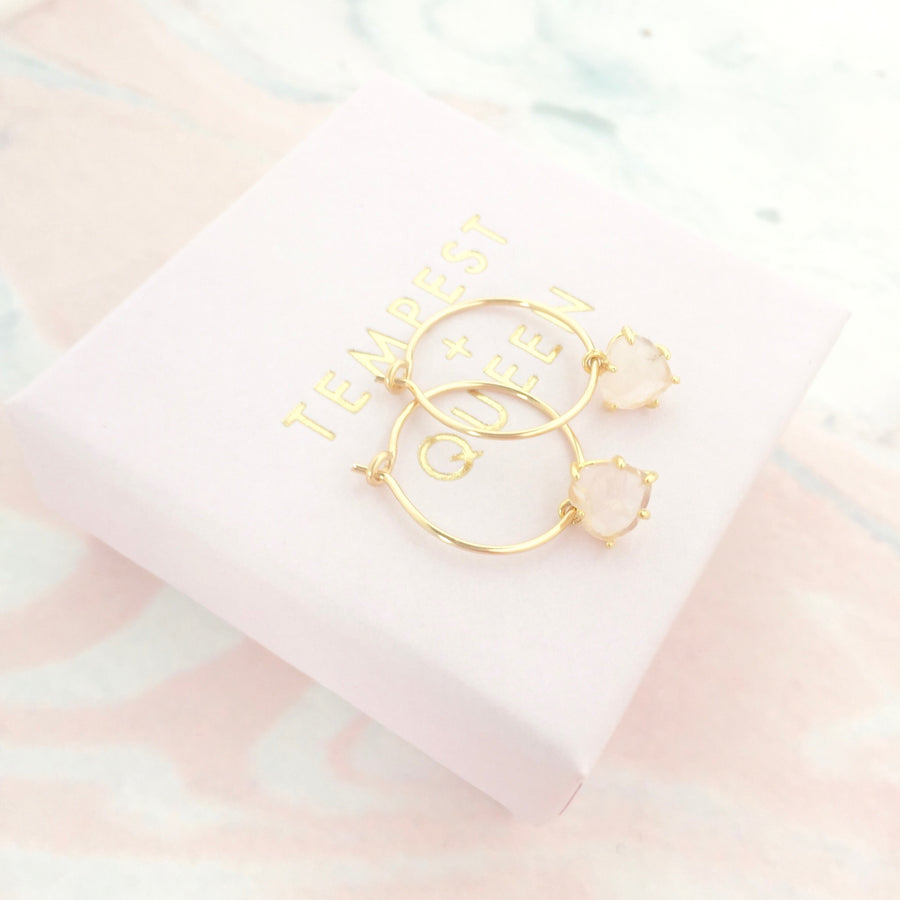 Revere rose quartz heart gold filled hoops