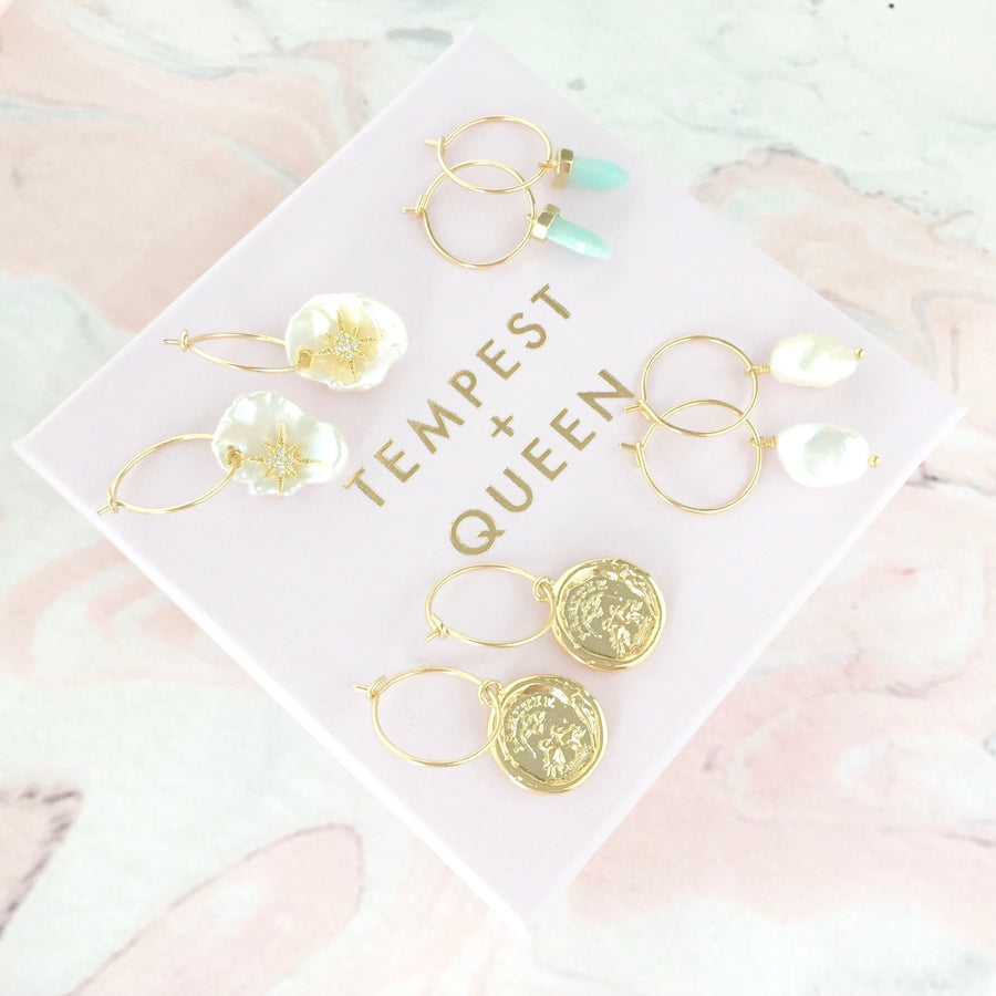 Lusaris freshwater pearl gold filled hoops