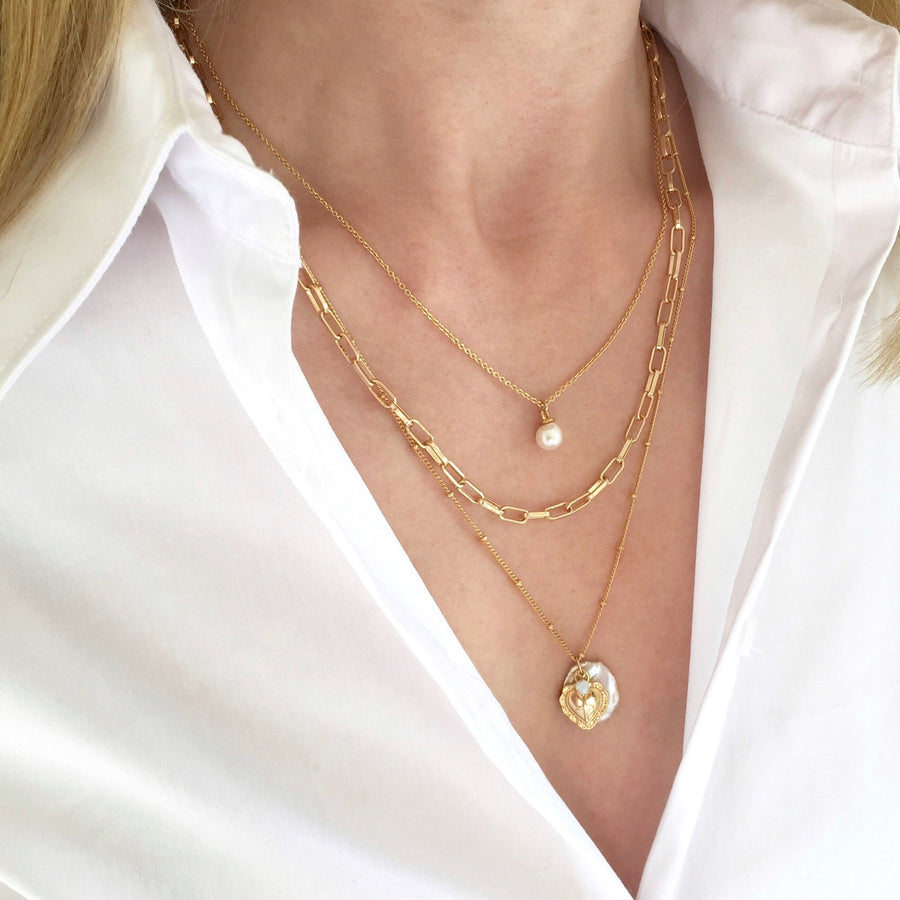 Cherish heart pearl opal necklace