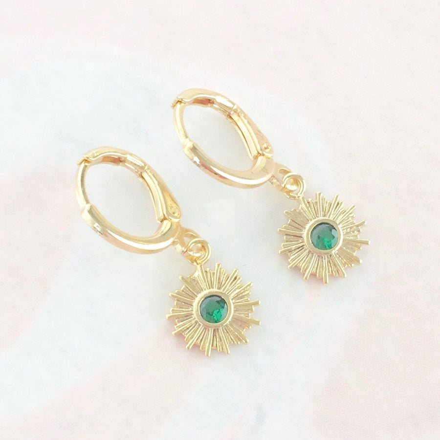 Glimmer emerald crystal sunburst huggies