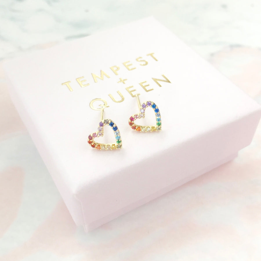 Limited edition rainbow crystal heart studs