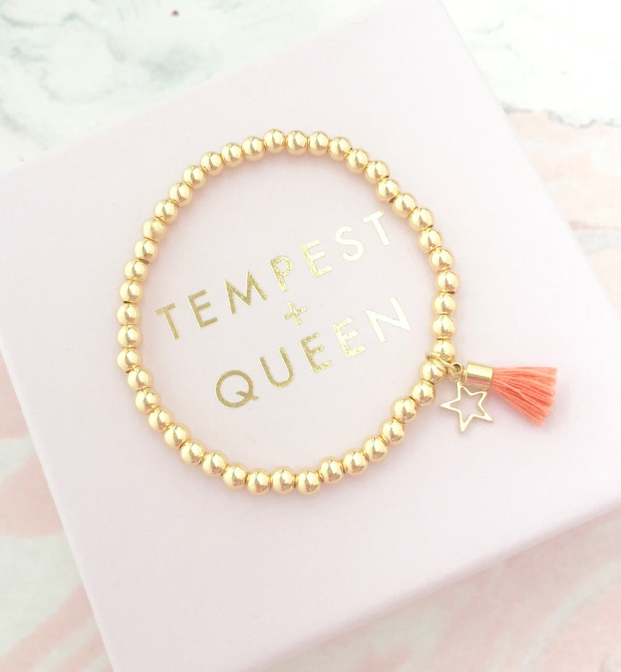 Celestial star tassel gold ball bracelet (various colours)