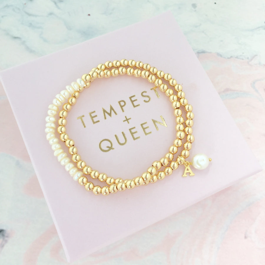 Elevate initial freshwater pearl ball bracelet