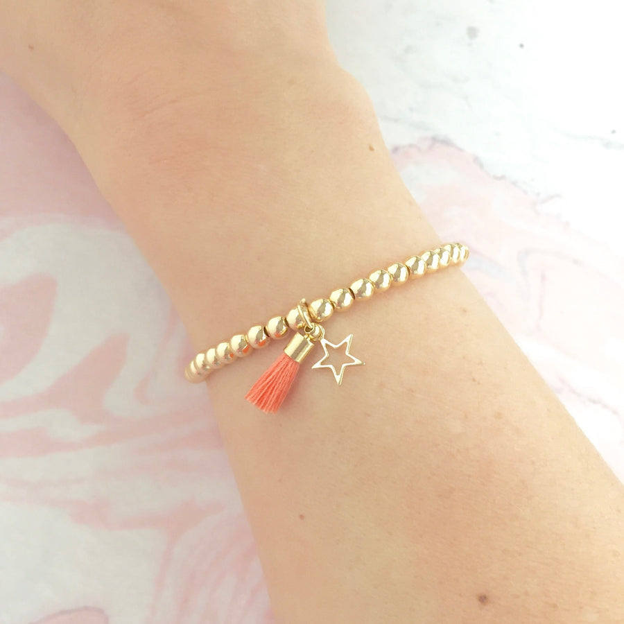 Celestial star tassel gold ball bracelet (various colours)