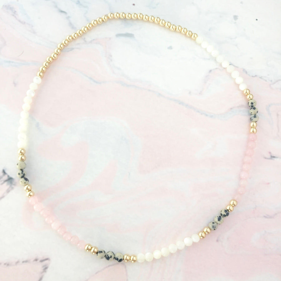 Eternal rose quartz mother of pearl beaded necklace