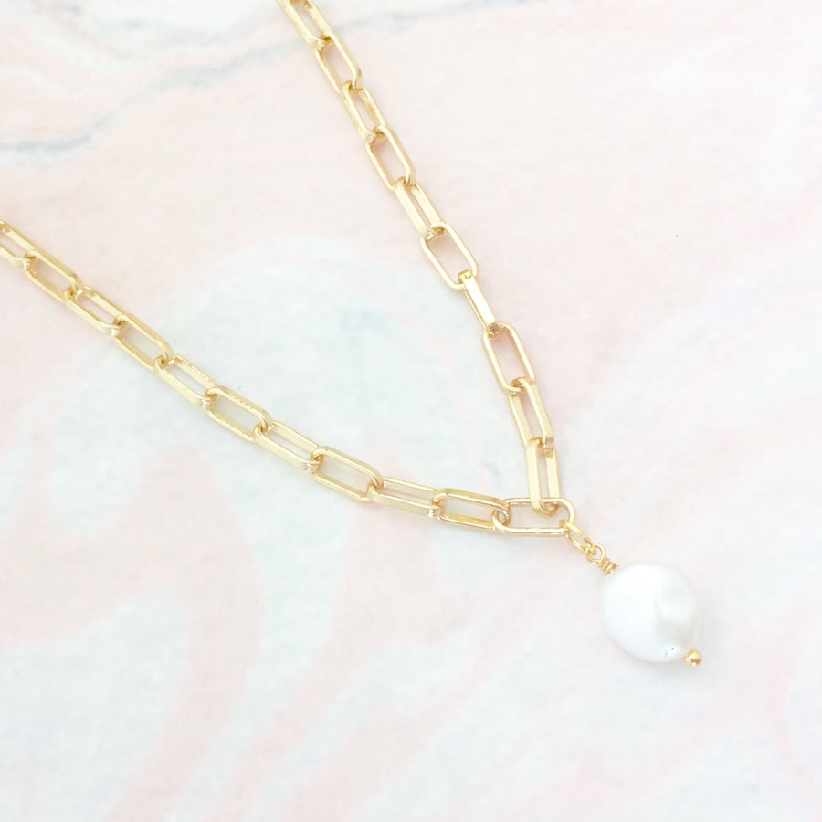 Charm Necklace, Link Chain Necklace, Pearl Necklace,paperclip