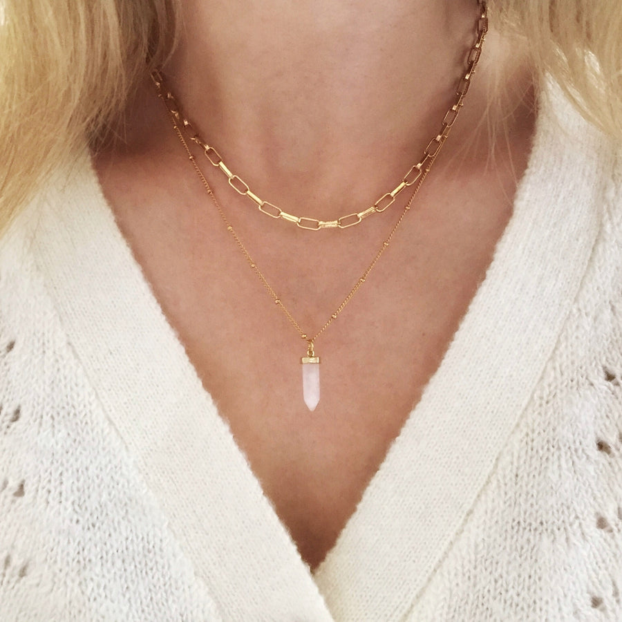 Ambience rose quartz satellite necklace