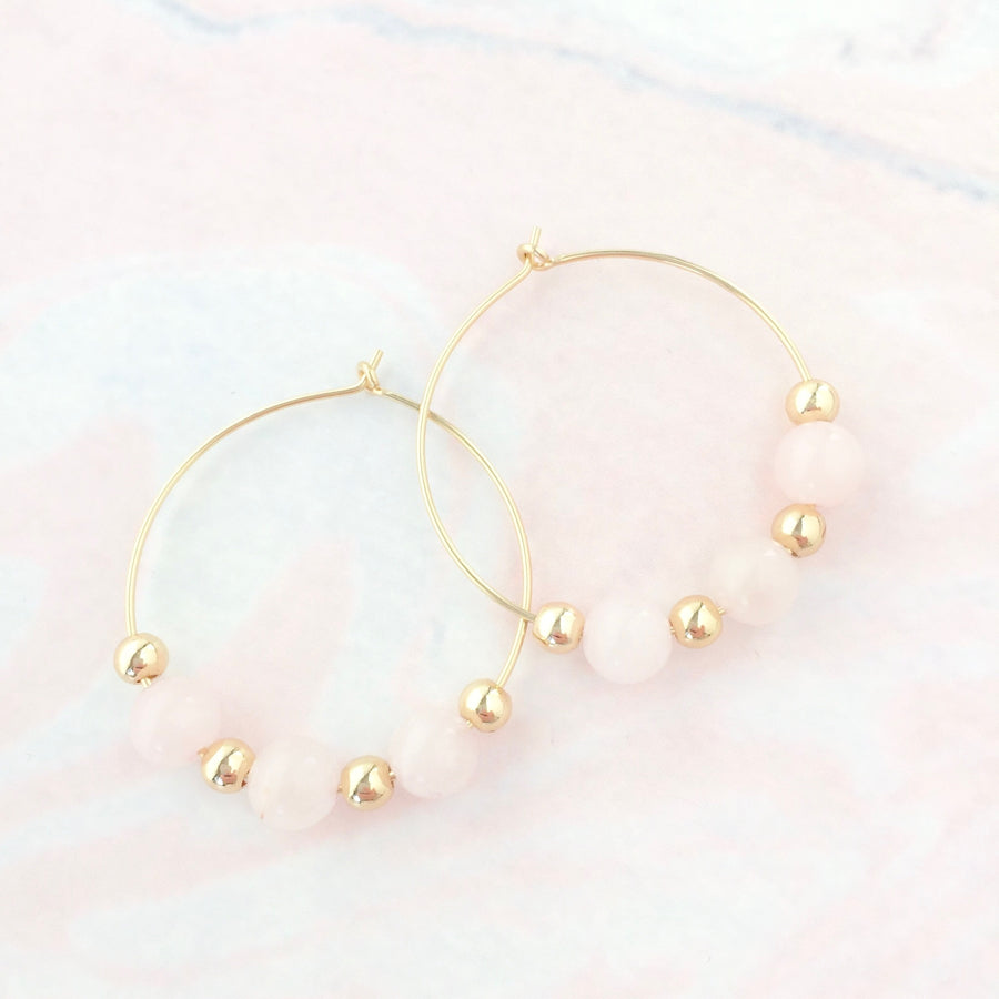 Rosa rose quartz gold filled hoops