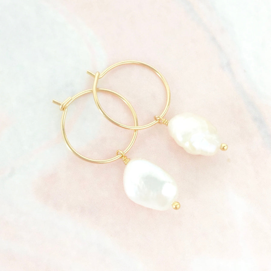 Lusaris freshwater pearl gold filled hoops